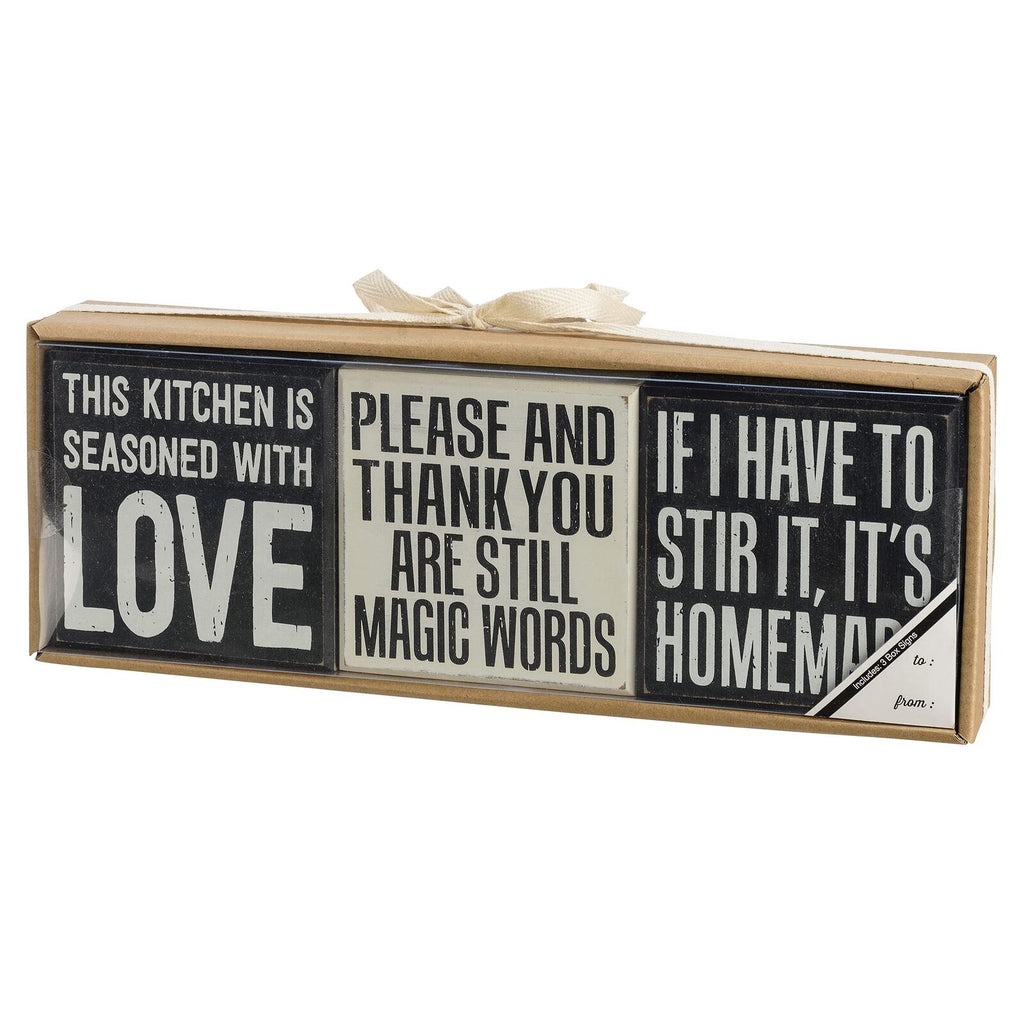 3 Piece Box Sign Gift Set Seasoned With Love by Primitives by Kathy Kitchen