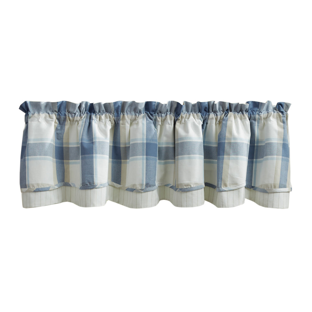 AVIARY Lined Layered Window Valance Blue Tan and White by Park Designs