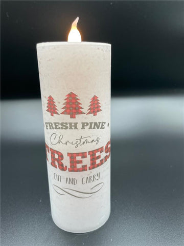 Fresh Pine Christmas Trees Battery Pillar w/ 6 hr. Timer -5" H x 2" D
