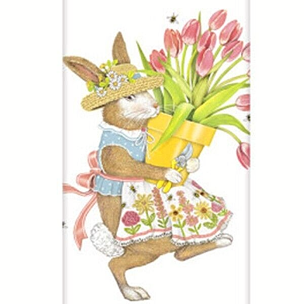 Mary Lake-Thompson Bunny Rabbit with Potted Tulips Flour Sack Kitchen Towel