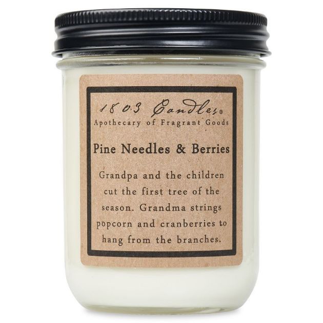 1803 Candles Pine Needles and Berries Soy 14 oz Candle Jar