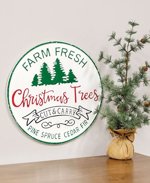 Farm Fresh Christmas Trees Distressed Round Metal Sign