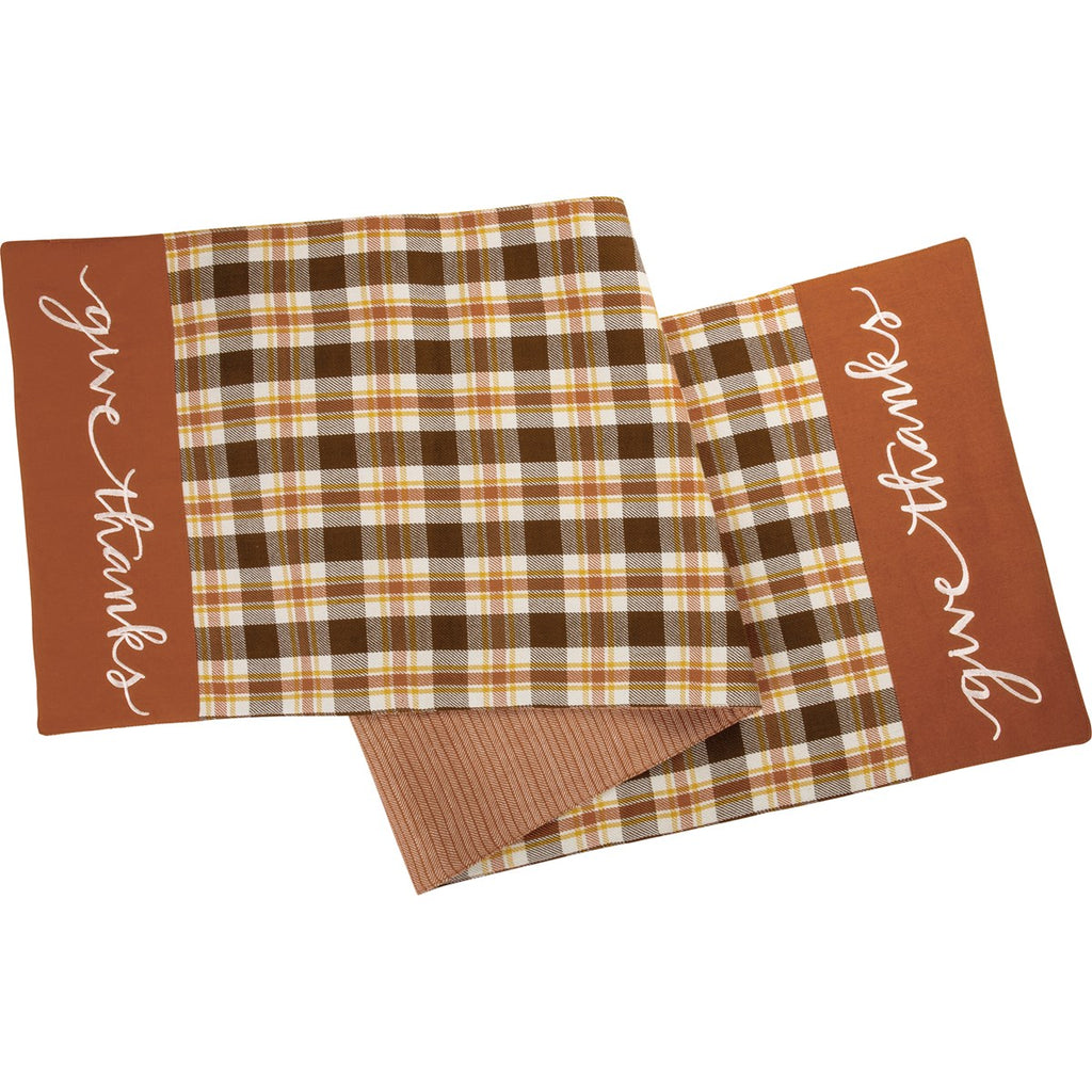 Give Thanks plaid Fall TABLE RUNNER 56" x 15"