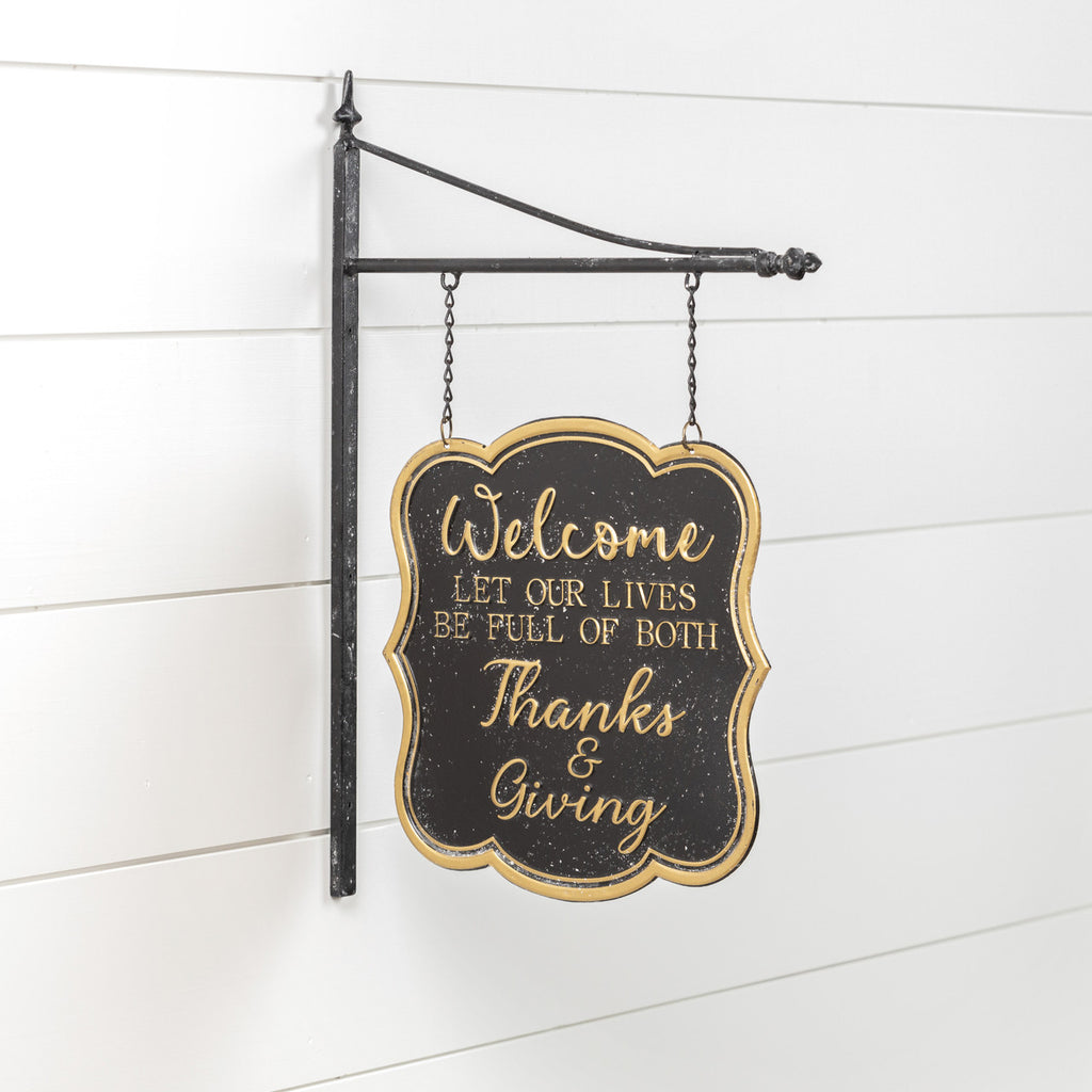 Welcome Let our lives be Full of Both Thanks & Giving Embossed Metal Sign