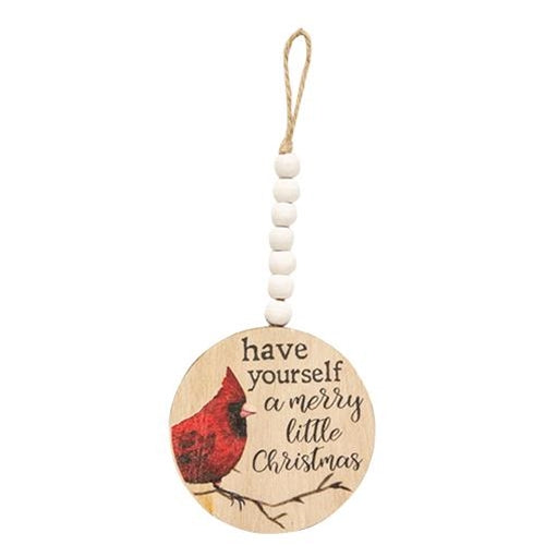 Have Yourself a Merry Little Christmas Cardinal Round Beaded Christmas Ornament