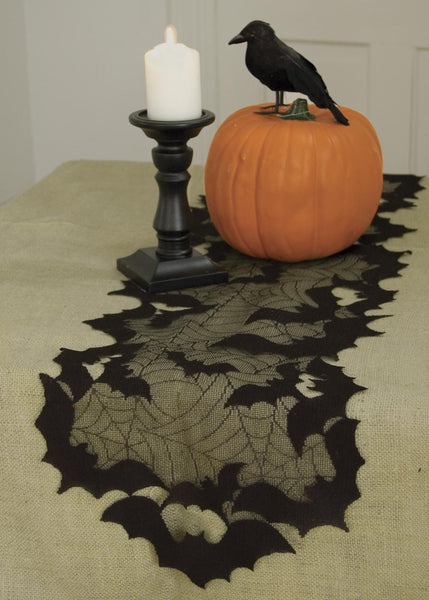 Heritage Lace Going Batty Runner 14"x48" Black