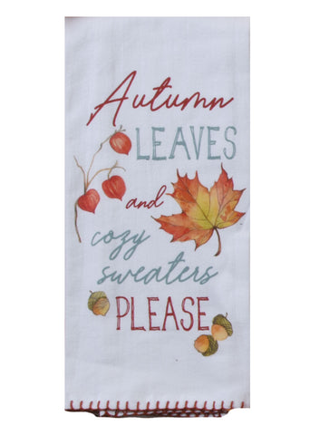 Autumn Leaves and Cozy Sweaters PLEASE Flour Sack Towel