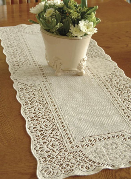 Heritage Lace ECRU CANTERBURY CLASSIC Table Runner 14"x36"