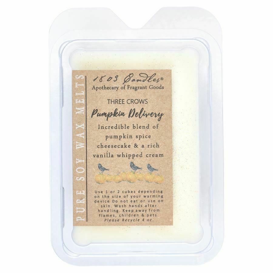 1803 Candles Three Crows Pumpkin Deliverly Soy Wax Melts 6 sq. block